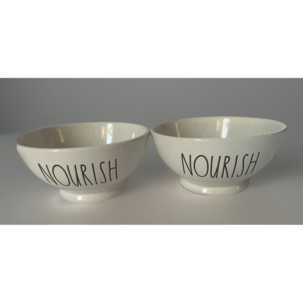 Rae Dunn NOURISH Bowl Set of 2 Artisan Collection Ceramic Cereal Salad Ice Cream